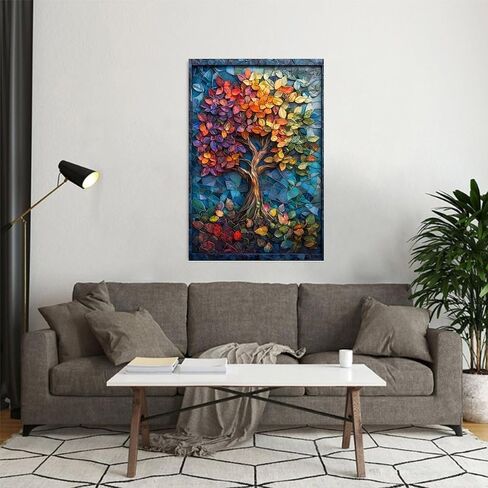 Autumn Tree Colorful Leaves Vintage Rustic Canvas Wall Art - 12x18in Unframed Poster- Home & Office Decor for Living Room, Bedroom, Kitchen & Cafe in Saudi Arabia