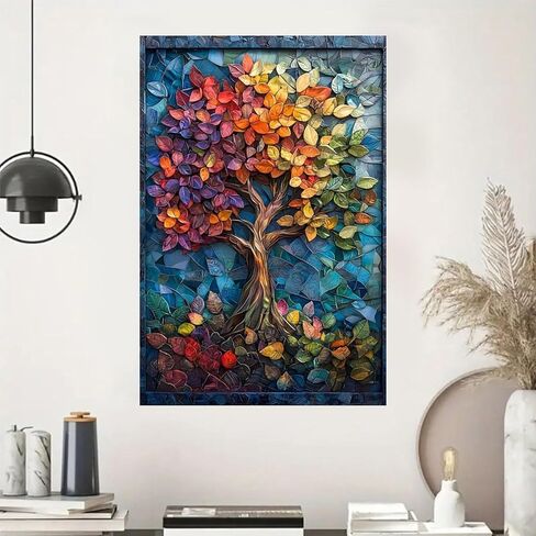 Autumn Tree Colorful Leaves Vintage Rustic Canvas Wall Art - 12x18in Unframed Poster- Home & Office Decor for Living Room, Bedroom, Kitchen & Cafe in Saudi Arabia