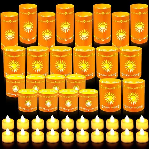 24 Set Paper Lantern with LED Candles Sun Lantern Party Decorations Sun LED Tea Lights with Paper Bags Battery Operation for Princess Wedding Party, Christmas Decoration (Mixed 6 Size) in Saudi Arabia