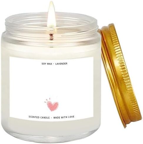 Generic شمعة معطرة بشمع الصويا، حاوية زجاجية بغطاء ذهبي، 7.5 أونصة، عطر اللافندر والفانيليا، هدية زفاف، للاستخدام الداخلي، شكل أسطواني، 2.7 × 3.2 بوصة (ملصق أبيض، فانيليا) in Saudi Arabia