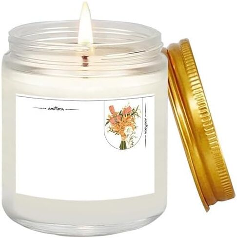 Generic شمعة معطرة بشمع الصويا، حاوية زجاجية بغطاء ذهبي، 7.5 أونصة، عطر اللافندر والفانيليا، هدية زفاف، للاستخدام الداخلي، شكل أسطواني، 2.7 × 3.2 بوصة (ملصق أبيض، فانيليا) in Kuwait