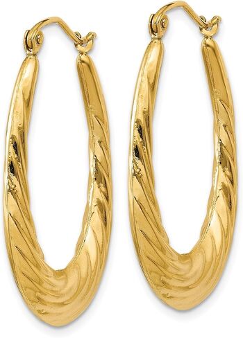 14K Yellow Gold Textured Oval Shape Hoop Earrings, 35mm in Saudi Arabia