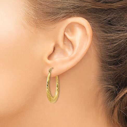 14K Yellow Gold Textured Oval Shape Hoop Earrings, 35mm in Saudi Arabia