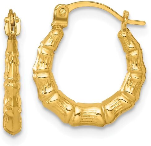 14k Yellow Gold Polished Bamboo Hoop Earrings, 14mm in Saudi Arabia