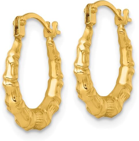 14k Yellow Gold Polished Bamboo Hoop Earrings, 14mm in Saudi Arabia