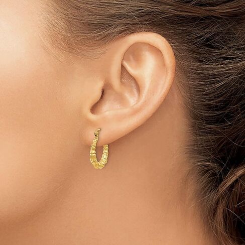 14k Yellow Gold Polished Bamboo Hoop Earrings, 14mm in Saudi Arabia
