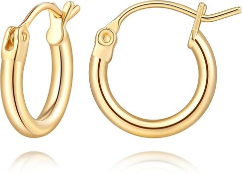 14K Gold Earrings for Women 14K Gold Hoop Earrings for Women Gold Hoops Earring for Womens Hoop Classic Simple Circular Silhouette Womens Hoop Earrings 12/14/16/18/20mm in Saudi Arabia