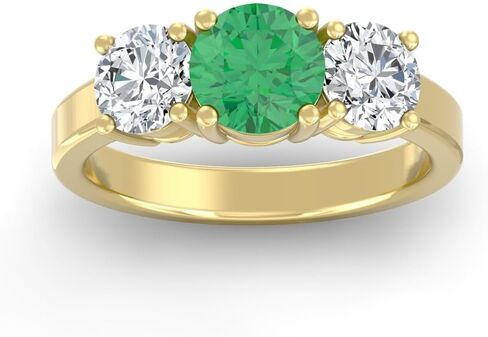 1/2 Carat - 1 1/2 Carat Round Shape Lab Grown Diamond and Gemstone Three-Stone Engagement Ring | 10K Yellow Gold Wedding Anniversary 3-Stone Ring in Saudi Arabia