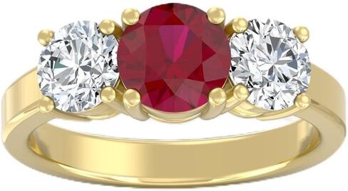 1/2 Carat - 1 1/2 Carat Round Shape Lab Grown Diamond and Gemstone Three-Stone Engagement Ring | 10K Yellow Gold Wedding Anniversary 3-Stone Ring in Saudi Arabia