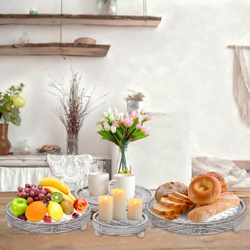 Set of 4 Wooden Candle Plate Holder Tray Riser, Wood Pillar Tealight Candle Holder Farmhouse Coffee Table Centrepiece Decorative Tray for Home Thanksgiving Wedding Xmas Decor Table Decorations in Saudi Arabia