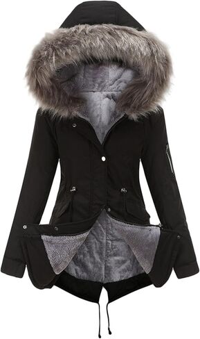 Women's Warm Winter Drawstring Camouflage Fur Collar Coat Thickened Puffer Parka Coat Faux Fur Hoodies Plush Parka in Kuwait