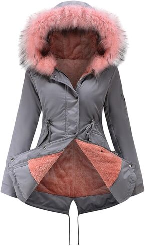 Women's Warm Winter Drawstring Camouflage Fur Collar Coat Thickened Puffer Parka Coat Faux Fur Hoodies Plush Parka in Kuwait