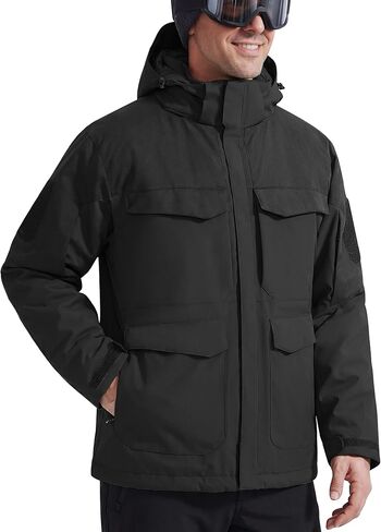 سترة تزلج شتوية مقاومة للماء للرجال من FREE SOLDIER معطف شتوي دافئ على الجليد مع غطاء رأس متعدد الجيوب قابل للفصل in Kuwait