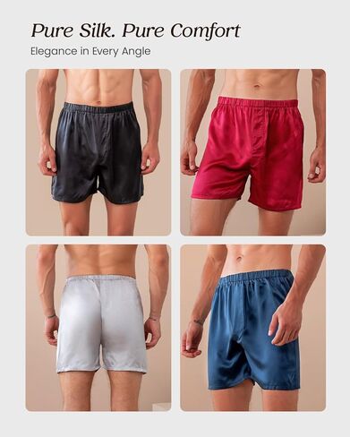 Men's 100% Mulberry Silk Boxer Shorts - 22 Momme Silk Luxury Breathable Sleep Shorts for Nightwear, Beach, Travel in Saudi Arabia