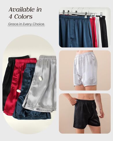 Men's 100% Mulberry Silk Boxer Shorts - 22 Momme Silk Luxury Breathable Sleep Shorts for Nightwear, Beach, Travel in Saudi Arabia