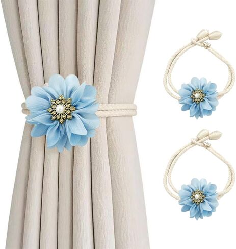 Curtain Tiebacks, 2PCS 3D Fabric Flowers Curtain Holders Adjustable Elegant Tie Backs for Window Drapery Decoration Bedroom Home in Saudi Arabia