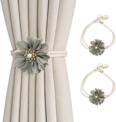Curtain Tiebacks, 2PCS 3D Fabric Flowers Curtain Holders Adjustable Elegant Tie Backs for Window Drapery Decoration Bedroom Home in Saudi Arabia
