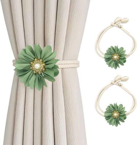 Curtain Tiebacks, 2PCS 3D Fabric Flowers Curtain Holders Adjustable Elegant Tie Backs for Window Drapery Decoration Bedroom Home in Saudi Arabia