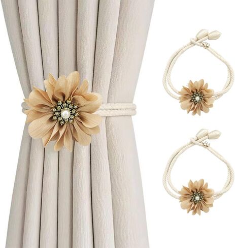 Curtain Tiebacks, 2PCS 3D Fabric Flowers Curtain Holders Adjustable Elegant Tie Backs for Window Drapery Decoration Bedroom Home in Saudi Arabia