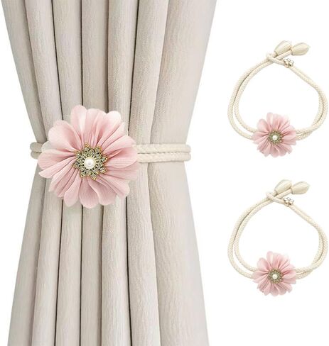 Curtain Tiebacks, 2PCS 3D Fabric Flowers Curtain Holders Adjustable Elegant Tie Backs for Window Drapery Decoration Bedroom Home in Saudi Arabia