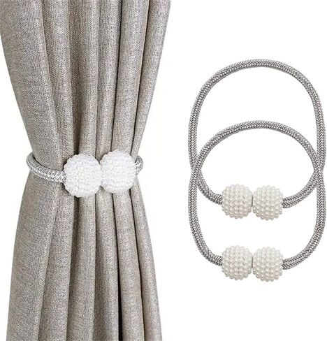 2 Pack Magnetic Curtain Tiebacks, Decorative Curtain Holdbacks for Window Décor (Grey) in Saudi Arabia