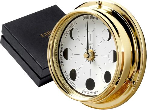 Handmade Prestige Moon Phase Clock in Solid Brass - Elegant Full Moon Wall Clock with Jet Black Dial, Stunning Look with Mirrored Backdrop and Chrome Hands, Perfect Decorations and Gift in Kuwait