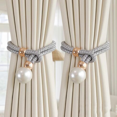 2pcs/Set Unique Night Pearl Shape Curtain Buckle, Suitable for Home Office Interior Curtain Decoration（Light Grey） in Saudi Arabia