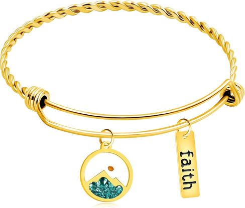 أساور من الفولاذ المقاوم للصدأ مطلية بالبلاتين/الذهب قابلة للتعديل مع قلادة بذور الخردل وعلامة الإيمان - مجوهرات مسيحية ملهمة للنساء YA4995 in Kuwait