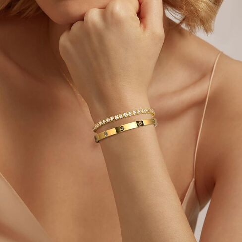 2PCS Gold Bracelets for Women, 18K Gold Plated Love Friendship Bangle Bracelet Set, Adjustment CZ Tennis Bracelet Stack Non Tarnish, Dainty Waterproof Jewelry for Yourself Lover Mom Friends in Saudi Arabia