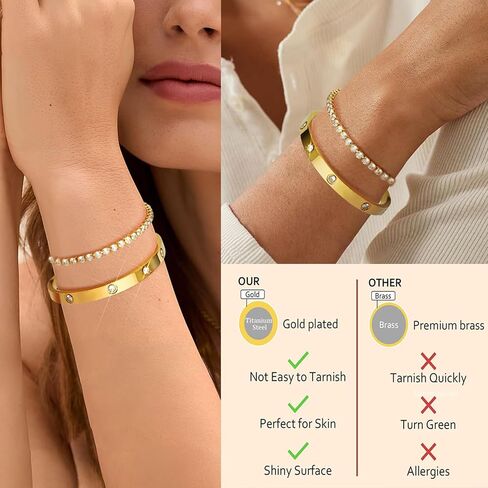 2PCS Gold Bracelets for Women, 18K Gold Plated Love Friendship Bangle Bracelet Set, Adjustment CZ Tennis Bracelet Stack Non Tarnish, Dainty Waterproof Jewelry for Yourself Lover Mom Friends in Saudi Arabia