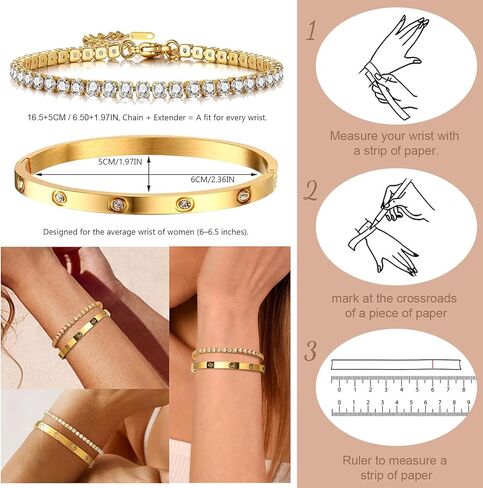 2PCS Gold Bracelets for Women, 18K Gold Plated Love Friendship Bangle Bracelet Set, Adjustment CZ Tennis Bracelet Stack Non Tarnish, Dainty Waterproof Jewelry for Yourself Lover Mom Friends in Saudi Arabia