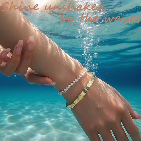 2PCS Gold Bracelets for Women, 18K Gold Plated Love Friendship Bangle Bracelet Set, Adjustment CZ Tennis Bracelet Stack Non Tarnish, Dainty Waterproof Jewelry for Yourself Lover Mom Friends in Saudi Arabia