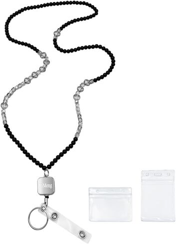 Long Lanyard لـ ID Badge ، معلم لطيف معرف Lanyard للبنات مع حامل الهوية الأفقية والرأسية ، هدية جميلة للمستشار الشنيع مع بكرة قابلة للسحب (أسود) in Kuwait