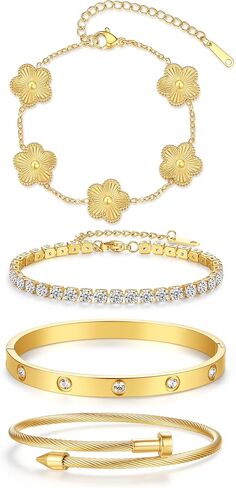 مجموعة أساور البرسيم الذهبية اللون أساور الحب للنساء غير مشوهة، أساور متراصة هدية مجوهرات عصرية للنساء in Kuwait