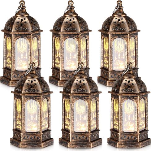 Threan 12 Pcs Ramadan Lantern Lights LED mini Eid Mubarak Lantern Gifts, Ramadan Decorations for Home Table Wall Eid Centerpieces Decor (Gold Moon Castle Meteor) in Saudi Arabia