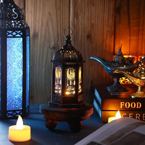 Threan 12 Pcs Ramadan Lantern Lights LED mini Eid Mubarak Lantern Gifts, Ramadan Decorations for Home Table Wall Eid Centerpieces Decor (Gold Moon Castle Meteor) in Saudi Arabia