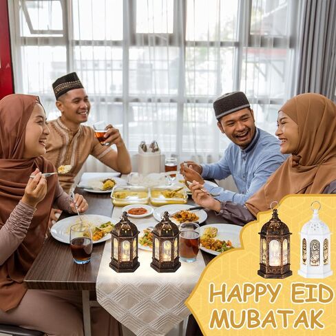 Threan 12 Pcs Ramadan Lantern Lights LED mini Eid Mubarak Lantern Gifts, Ramadan Decorations for Home Table Wall Eid Centerpieces Decor (Gold Moon Castle Meteor) in Saudi Arabia