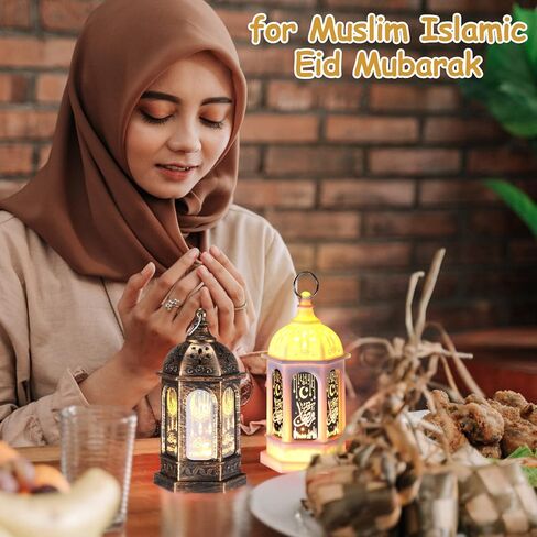 Threan 12 Pcs Ramadan Lantern Lights LED mini Eid Mubarak Lantern Gifts, Ramadan Decorations for Home Table Wall Eid Centerpieces Decor (Gold Moon Castle Meteor) in Saudi Arabia