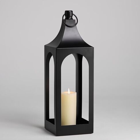 MOZEAL 25" Extra-Large Grace Spire Floor Lantern - Black Heavy Metal No Glass - Rust-Resistant, in/Out Use, for Fireplace/Patio/Entryway/Porch - Vers Event/Home - Vintage Holder for Pillar/LED Lights in Saudi Arabia