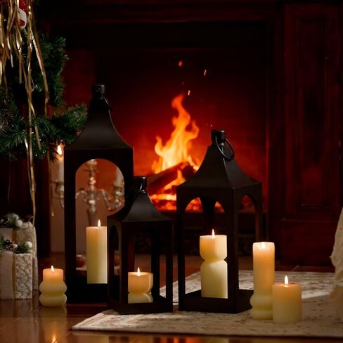 MOZEAL 25" Extra-Large Grace Spire Floor Lantern - Black Heavy Metal No Glass - Rust-Resistant, in/Out Use, for Fireplace/Patio/Entryway/Porch - Vers Event/Home - Vintage Holder for Pillar/LED Lights in Saudi Arabia