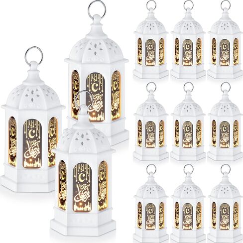 Threan 12 Pcs Ramadan Lantern Lights LED mini Eid Mubarak Lantern Gifts, Ramadan Decorations for Home Table Wall Eid Centerpieces Decor (Gold Moon Castle Meteor) in Saudi Arabia