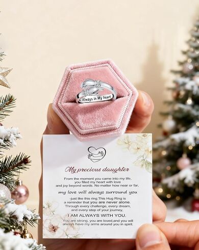 37JEWELRY خاتم عناق للابنة مع صندوق هدايا، حلقات من الفضة الإسترلينية بحجم قابل للتعديل مع رسالة في قلبي دائمًا، هدايا عيد ميلاد البنات من الأم والأب in Kuwait