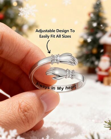 37JEWELRY خاتم عناق للابنة مع صندوق هدايا، حلقات من الفضة الإسترلينية بحجم قابل للتعديل مع رسالة في قلبي دائمًا، هدايا عيد ميلاد البنات من الأم والأب in Kuwait