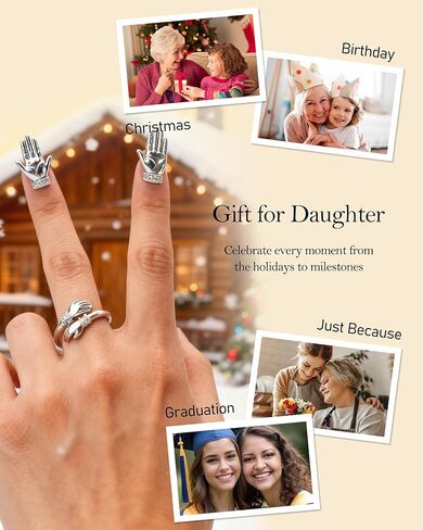 37JEWELRY خاتم عناق للابنة مع صندوق هدايا، حلقات من الفضة الإسترلينية بحجم قابل للتعديل مع رسالة في قلبي دائمًا، هدايا عيد ميلاد البنات من الأم والأب in Kuwait