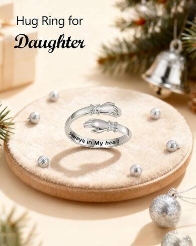 37JEWELRY خاتم عناق للابنة مع صندوق هدايا، حلقات من الفضة الإسترلينية بحجم قابل للتعديل مع رسالة في قلبي دائمًا، هدايا عيد ميلاد البنات من الأم والأب in Kuwait