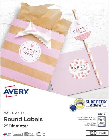 Avery Printable Round Labels with Sure Feed, 2" Diameter, Matte White, 300 Customizable Labels (22877) in Saudi Arabia