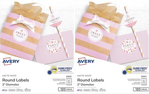 Avery Printable Round Labels with Sure Feed, 2" Diameter, Matte White, 300 Customizable Labels (22877) in Saudi Arabia