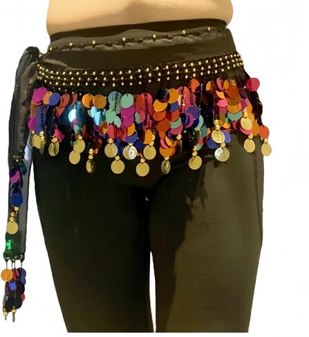 Belly Dance Hip Scarf with Paillettes, Gold Coins Belly Dance Skirt, Indian Dance Wrap Skirts in Saudi Arabia