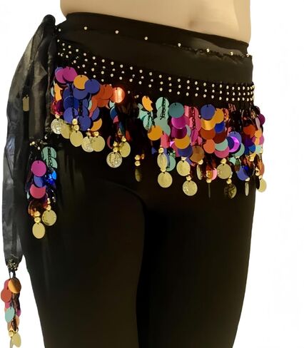 Belly Dance Hip Scarf with Paillettes, Gold Coins Belly Dance Skirt, Indian Dance Wrap Skirts in Saudi Arabia