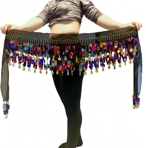 Belly Dance Hip Scarf with Paillettes, Gold Coins Belly Dance Skirt, Indian Dance Wrap Skirts in Saudi Arabia